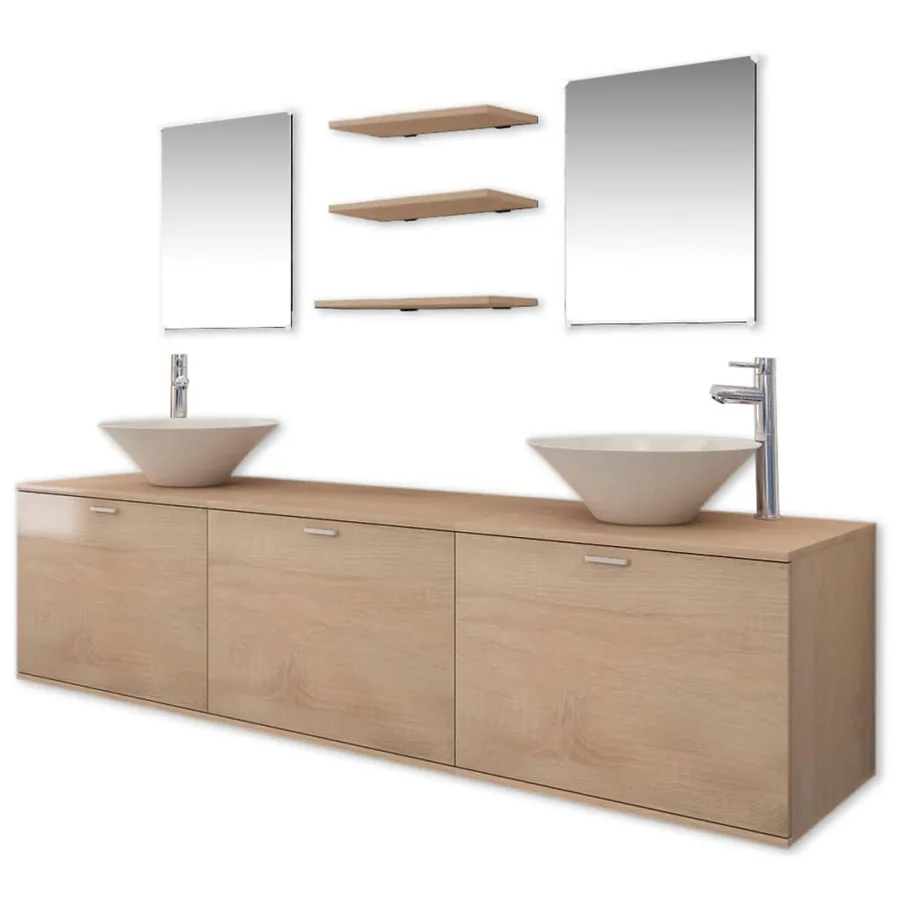 Dix pièces pour salle de bains avec lavabo et robinet beige - 2