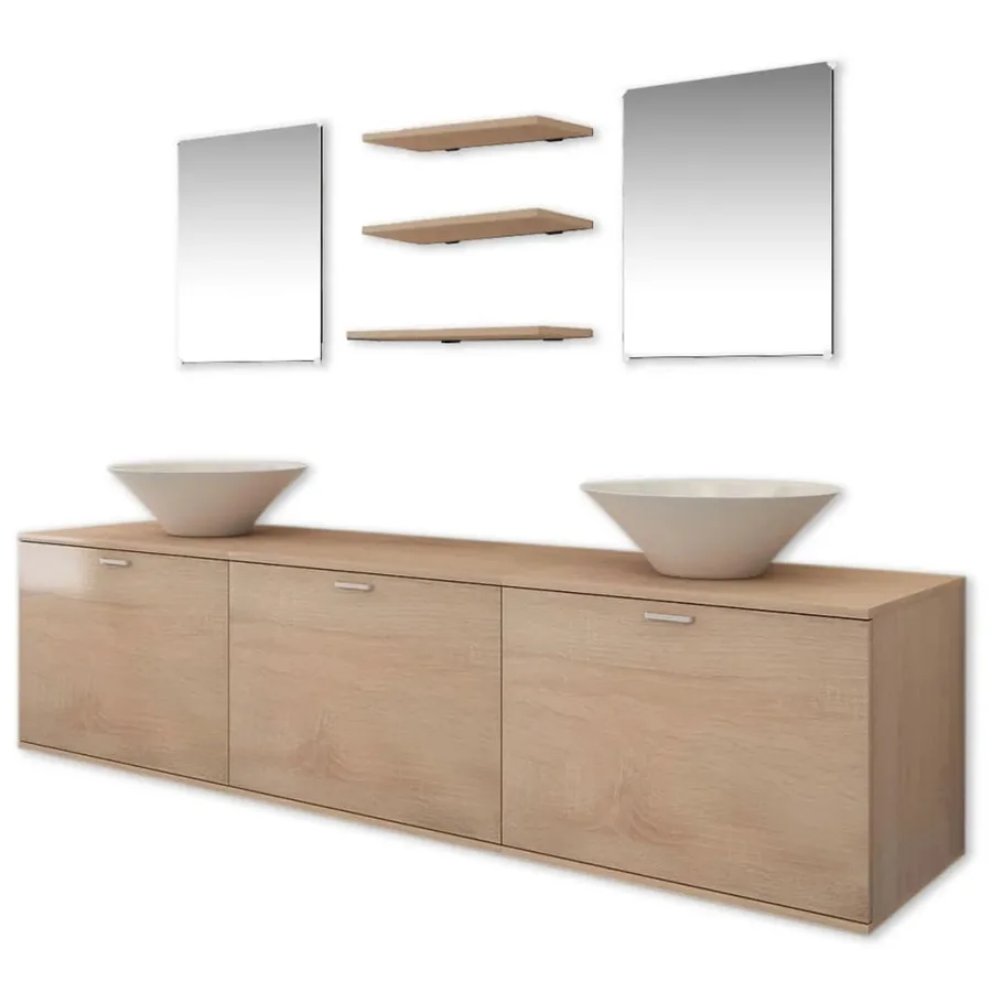 Dix pièces pour salle de bains avec lavabo et robinet beige - 3