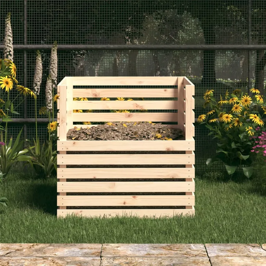 Composteur 80x80x78 cm Bois massif de pin - 3