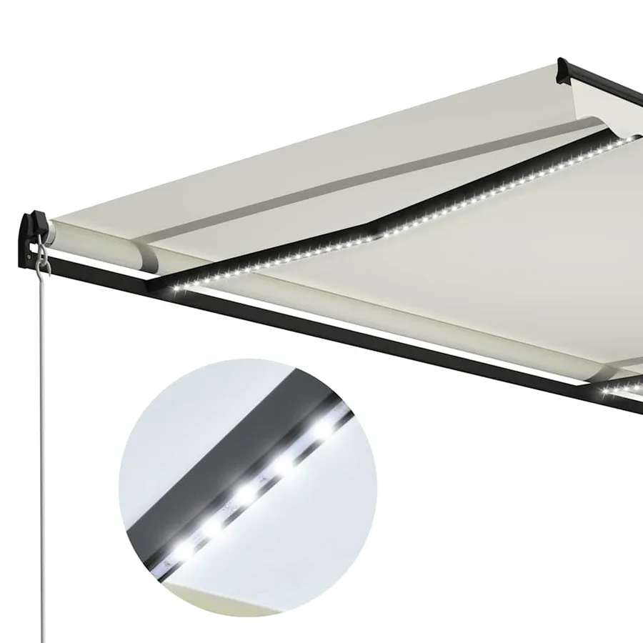 Auvent manuel rétractable avec LED 300x250 cm Crème - 5