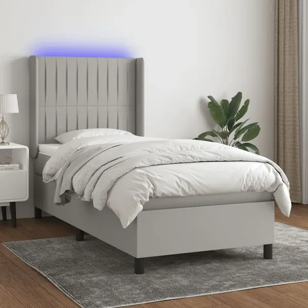 Sommier à lattes de lit matelas LED Gris clair 90x200cm Tissu