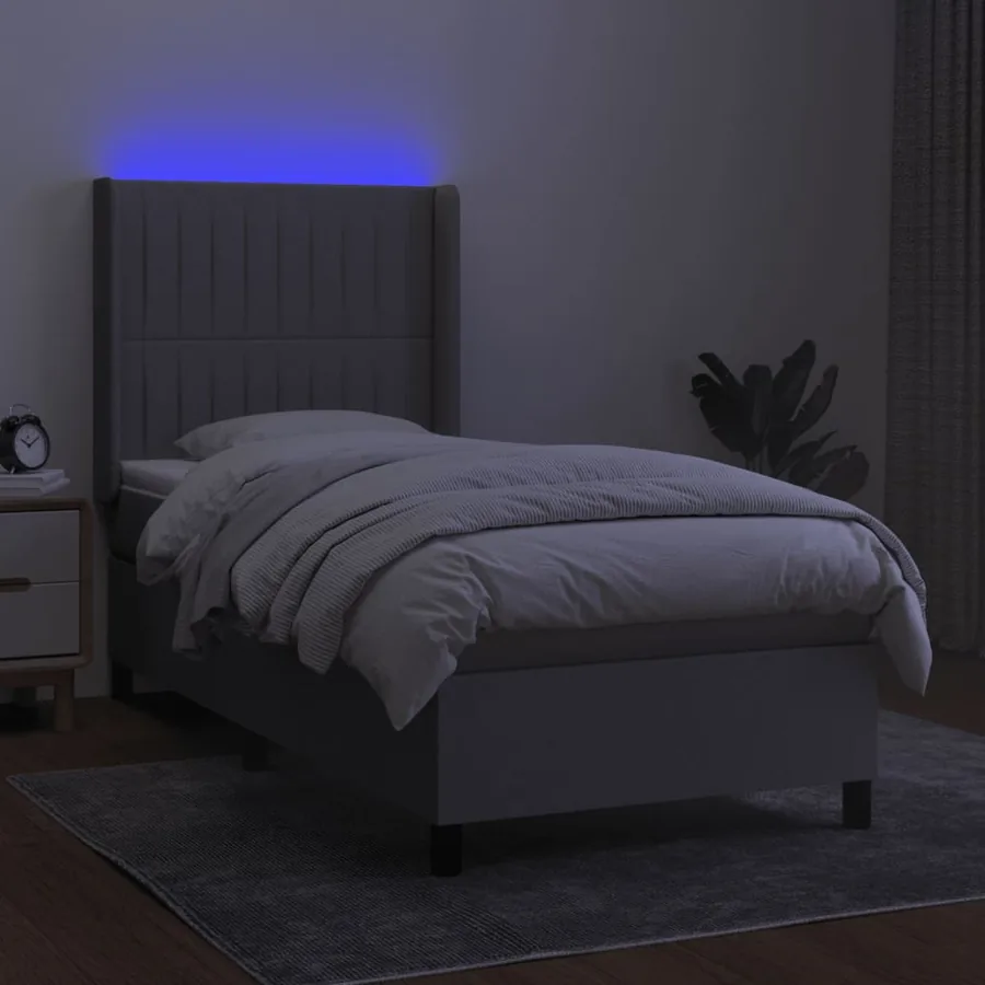 Sommier à lattes de lit matelas LED Gris clair 90x200cm Tissu - 3