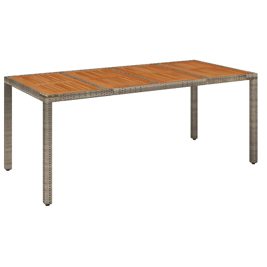 Table de jardin dessus en bois Gris 190x90x75 cm Résine tressée - 2