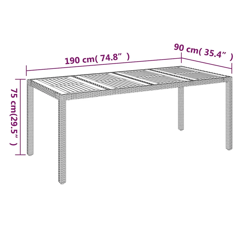 Table de jardin dessus en bois Gris 190x90x75 cm Résine tressée - 7