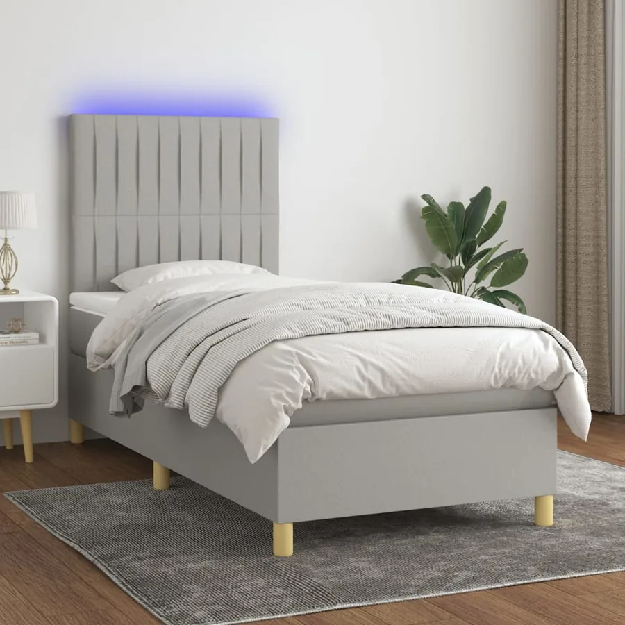 Sommier à lattes de lit et matelas et LED Gris clair 90x200cm