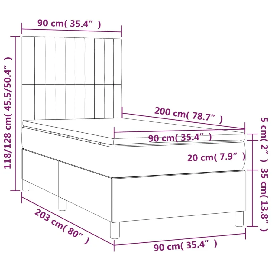 Sommier à lattes de lit et matelas et LED Gris clair 90x200cm - 8