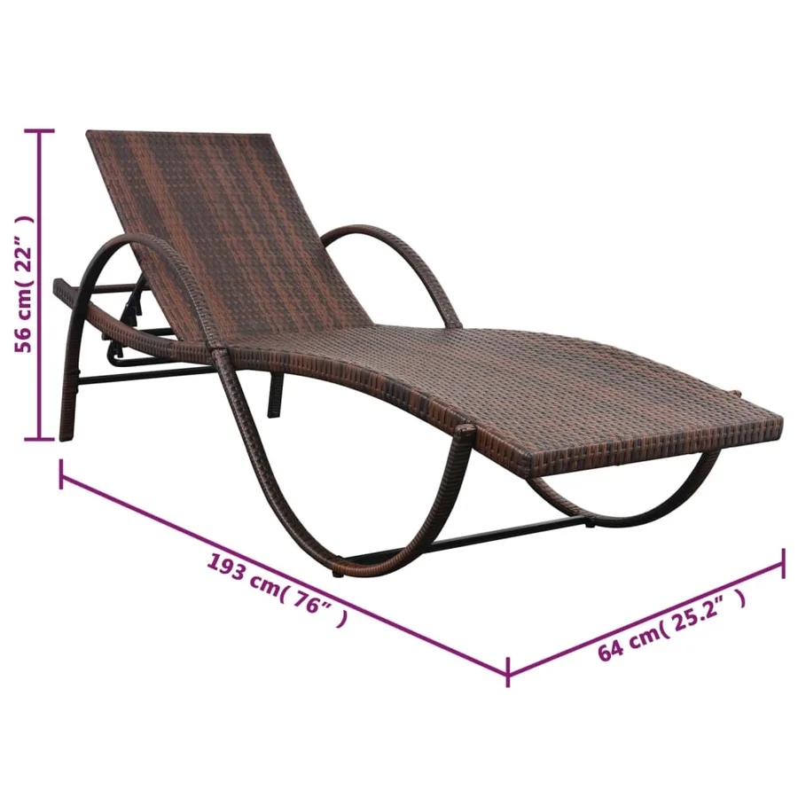 Chaise longue avec coussin Résine tressée Marron - 7