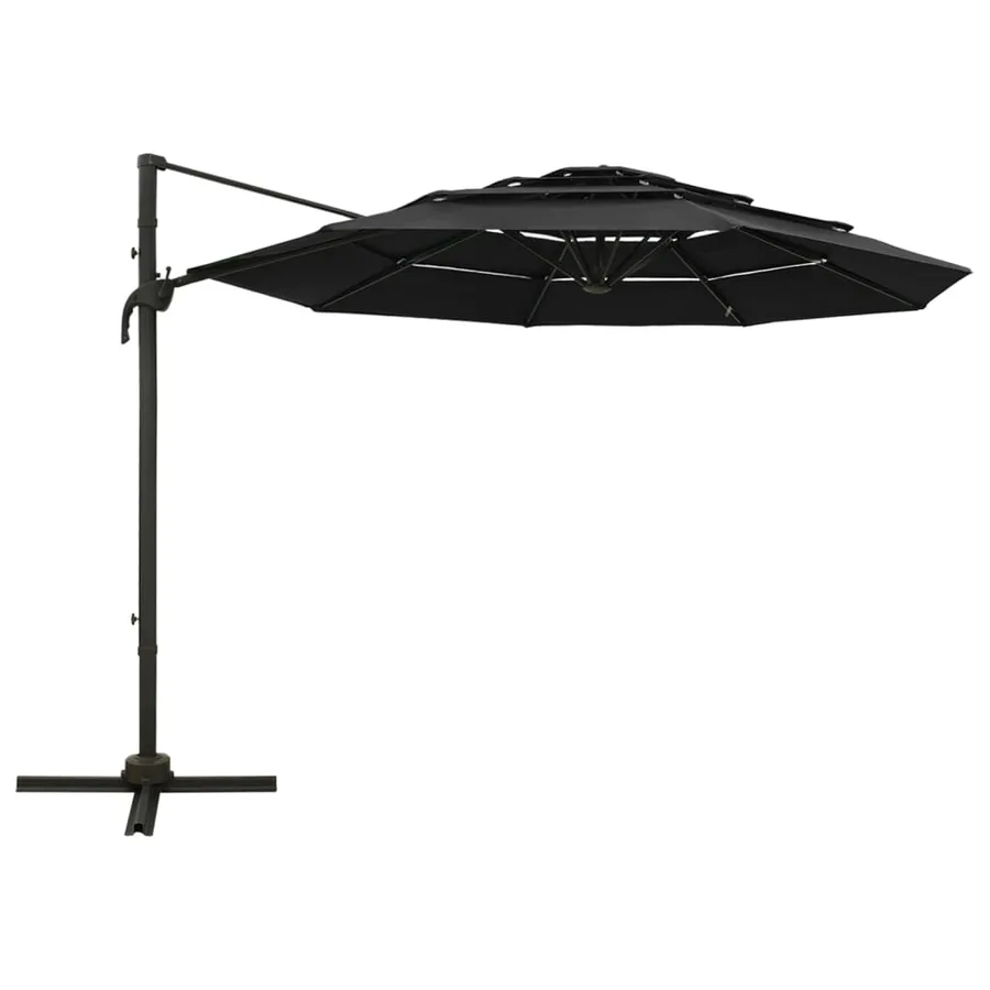 Parasol de jardin à 4 niveaux avec mât en aluminium noir 3x3 m - 2