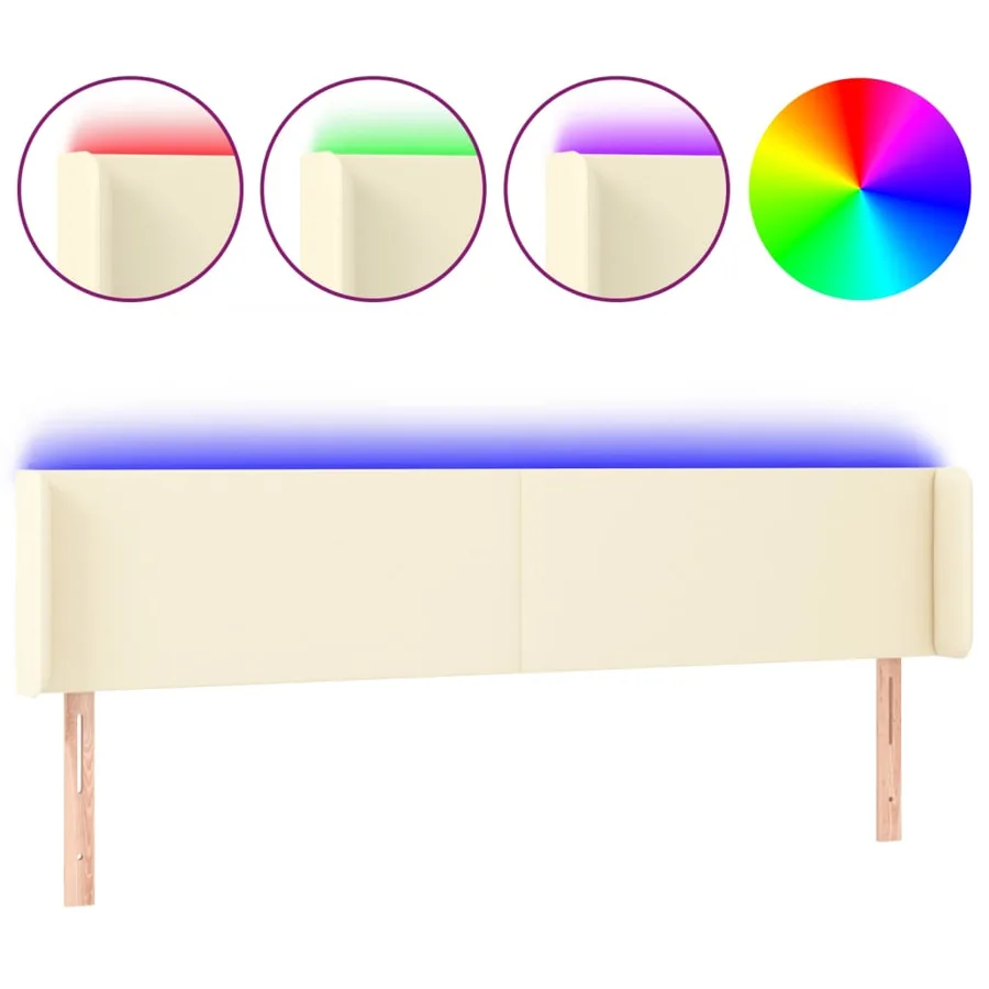 Tête de lit à LED Crème 203x16x78/88 cm Similicuir - 2