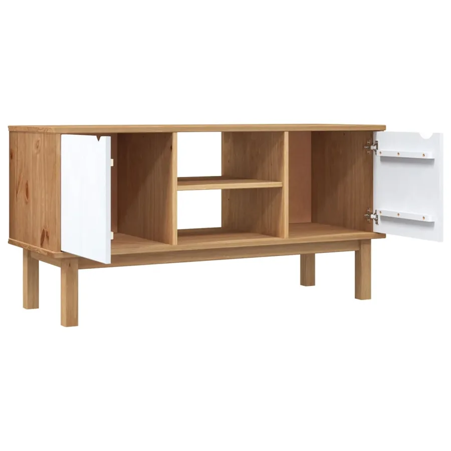 Meuble TV OTTA Marron et blanc 113,5x43x57cm Bois de pin massif - 4