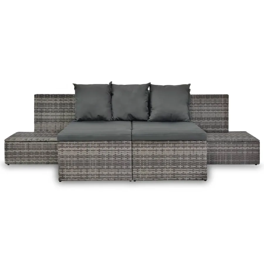 Salon de jardin 4 pcs avec coussins Résine tressée Gris - 3