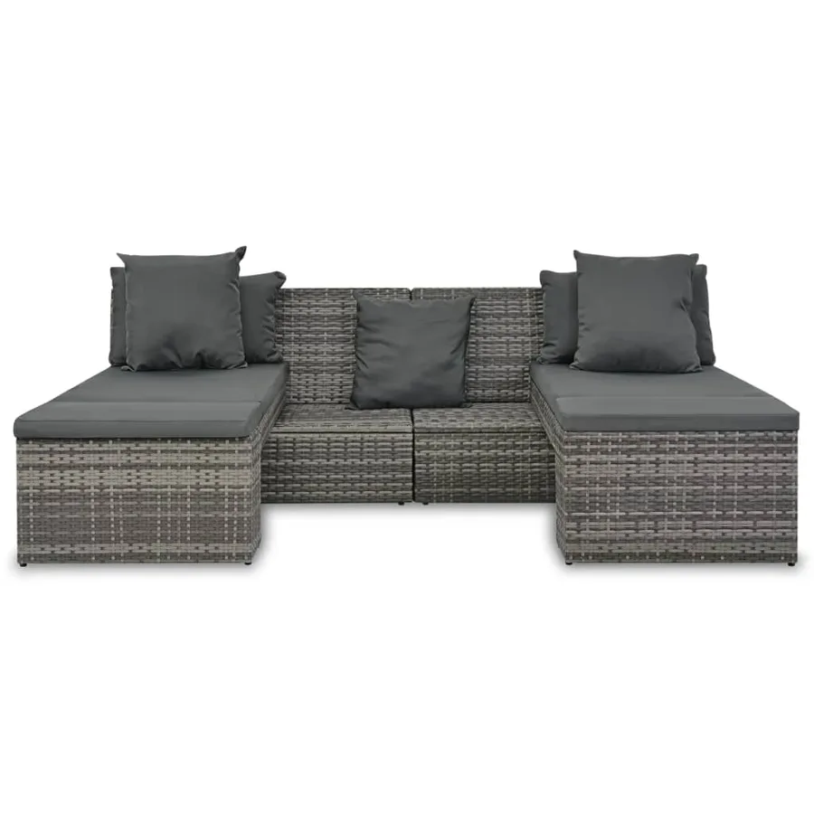 Salon de jardin 4 pcs avec coussins Résine tressée Gris - 4
