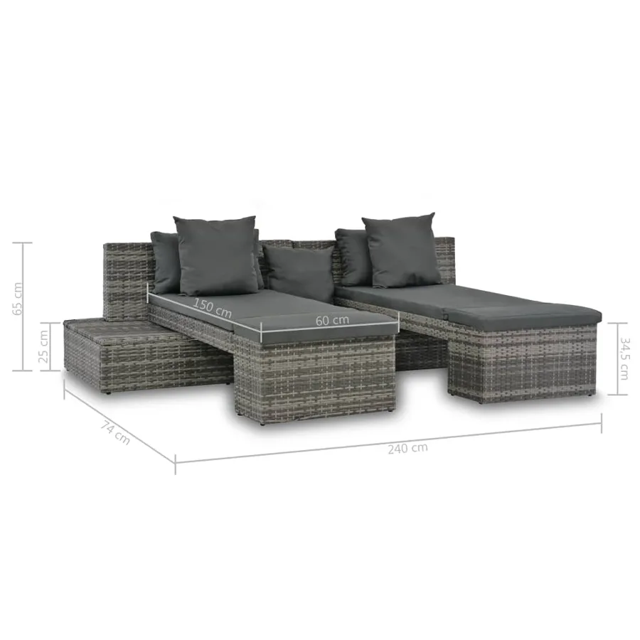 Salon de jardin 4 pcs avec coussins Résine tressée Gris - 6