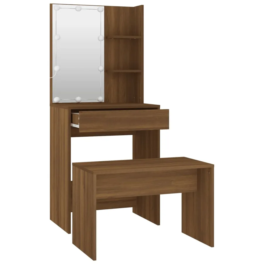 Ensemble de coiffeuse avec LED Chêne marron Bois d'ingénierie - 5