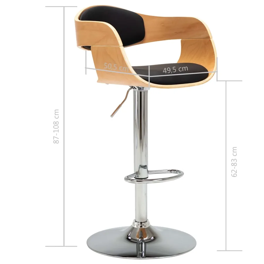 Chaises de bar lot de 2 noir bois courbé et similicuir - 10