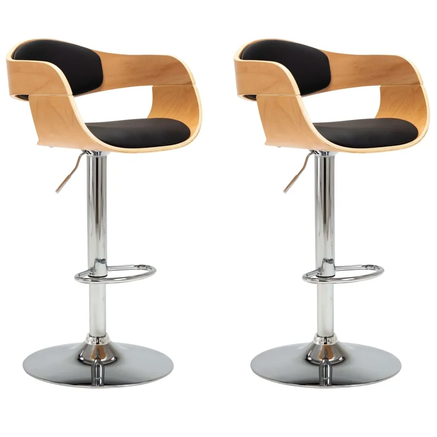 Chaises de bar lot de 2 noir bois courbé et similicuir - 2
