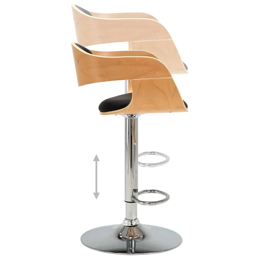 Chaises de bar lot de 2 noir bois courbé et similicuir - 7
