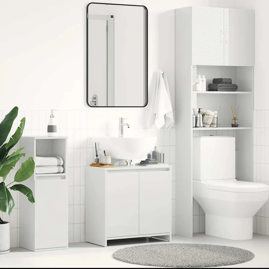 Armoire de salle de bain Blanc brillant Bois d'ingénierie