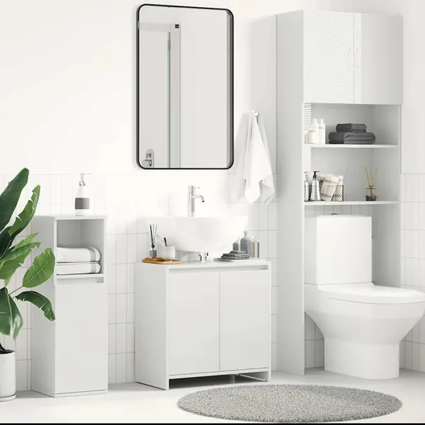 Armoire de salle de bain Blanc brillant Bois d'ingénierie