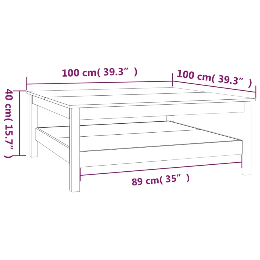 Table basse blanche 100 x 100 x 40 cm Bois de pin massif - 7