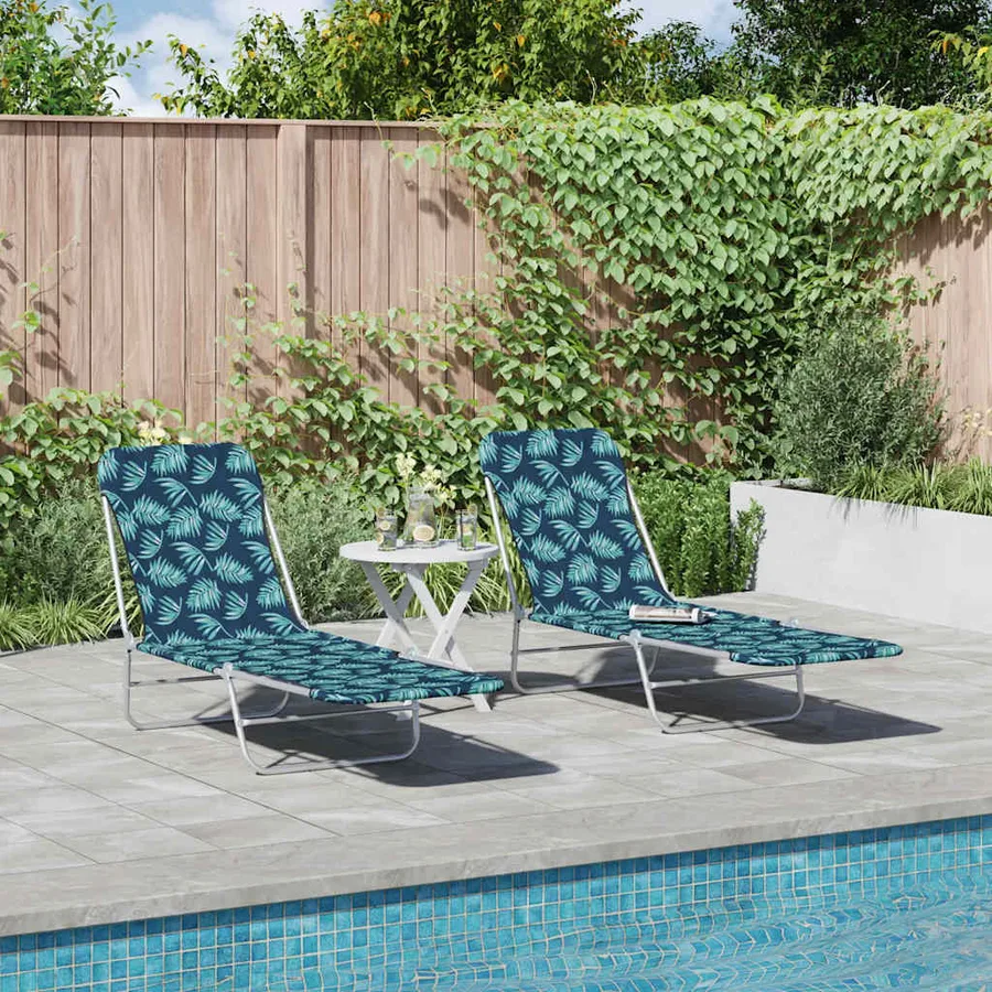 Chaises longues pliables lot de 2 Acier tissu Motif de feuilles - 2