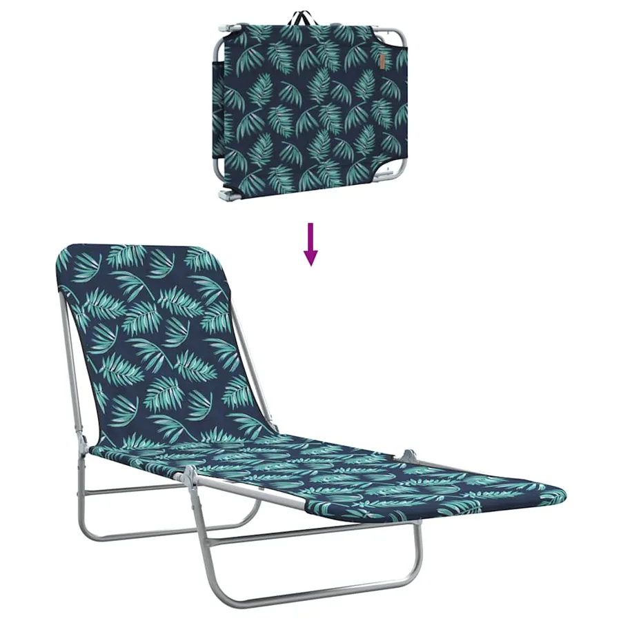 Chaises longues pliables lot de 2 Acier tissu Motif de feuilles - 7