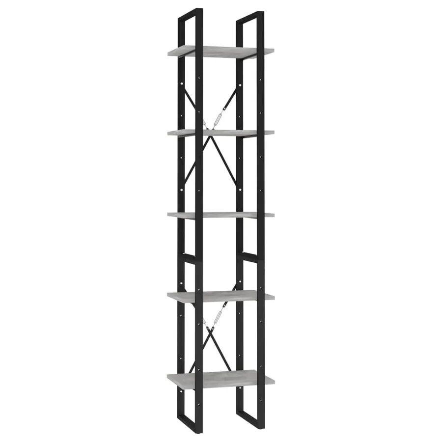 Bibliothèque à 5 niveaux Gris béton 40x30x175cm Bois ingénierie - 2