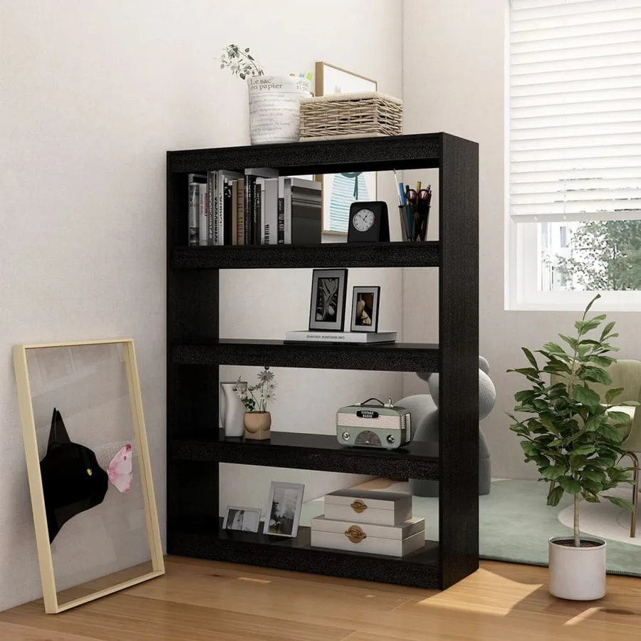 Bibliothèque/Séparateur de pièce Noir 100x30x135,5cm Pin massif - 3