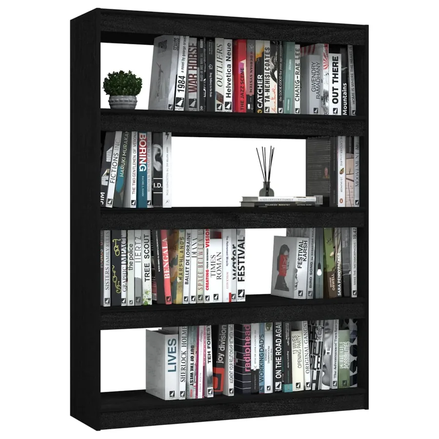 Bibliothèque/Séparateur de pièce Noir 100x30x135,5cm Pin massif - 4