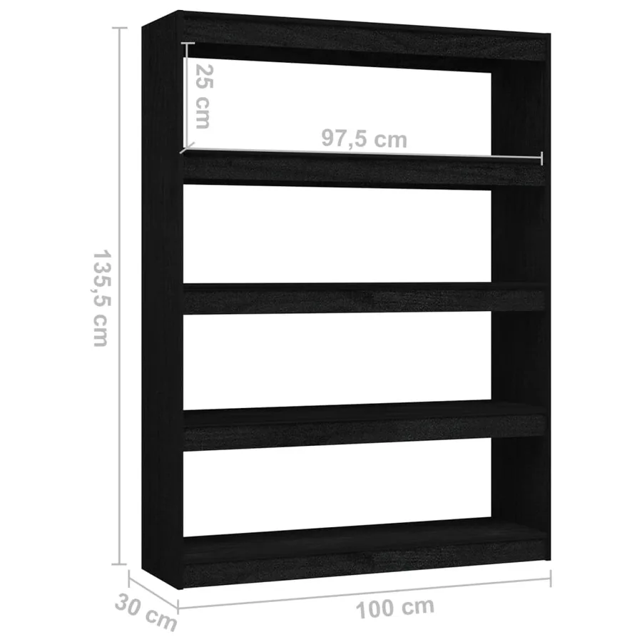 Bibliothèque/Séparateur de pièce Noir 100x30x135,5cm Pin massif - 8