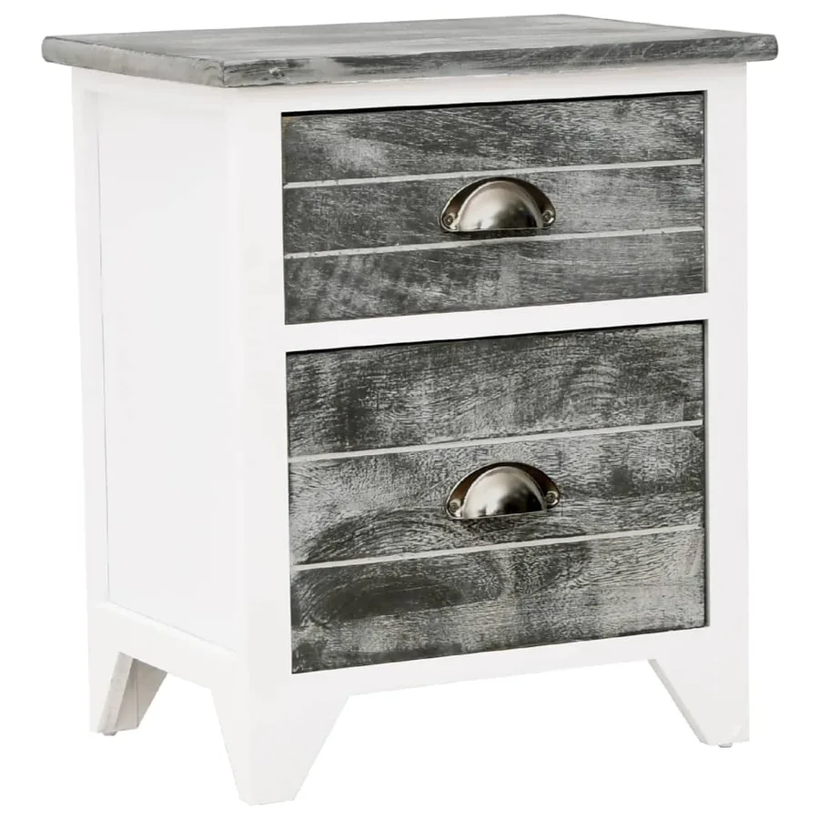 Table de chevet Gris et blanc 38x28x45 cm Bois de Paulownia - 2