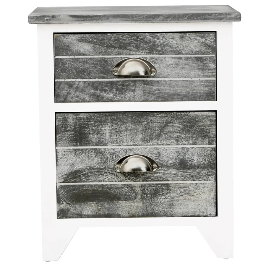 Table de chevet Gris et blanc 38x28x45 cm Bois de Paulownia - 3