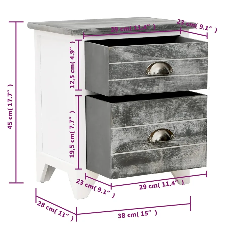 Table de chevet Gris et blanc 38x28x45 cm Bois de Paulownia - 7