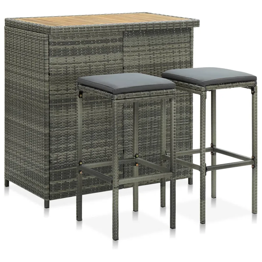 Ensemble de bar 3 pcs Résine tressée Gris