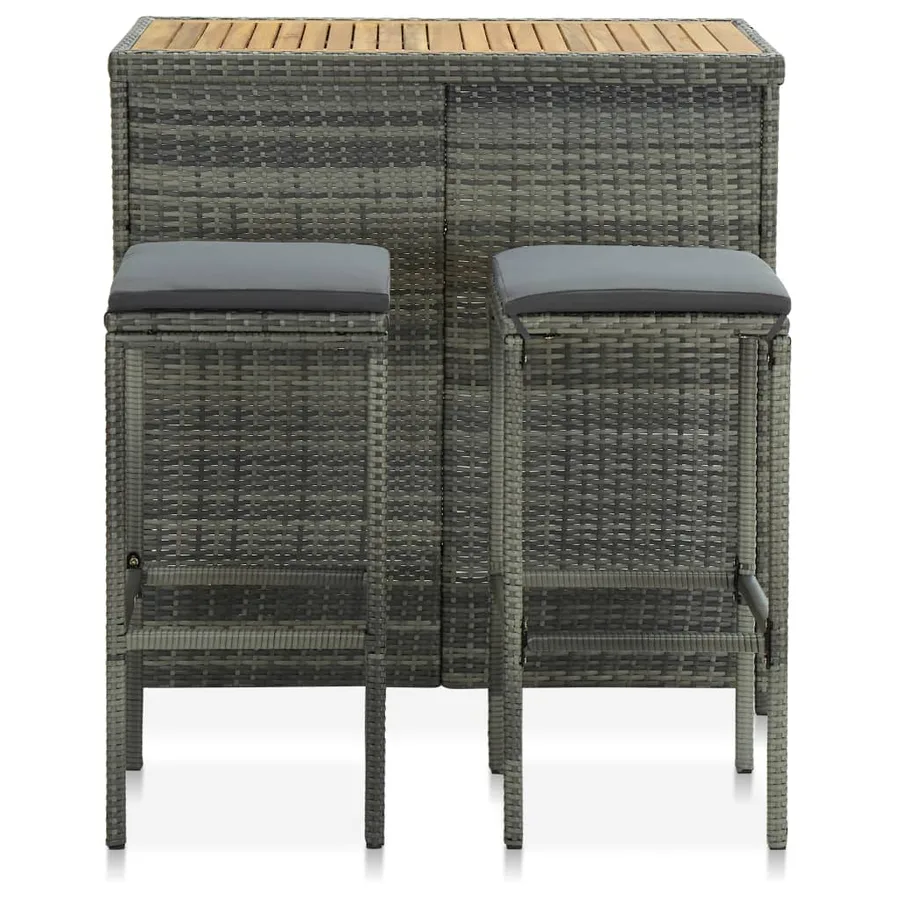 Ensemble de bar 3 pcs Résine tressée Gris - 2