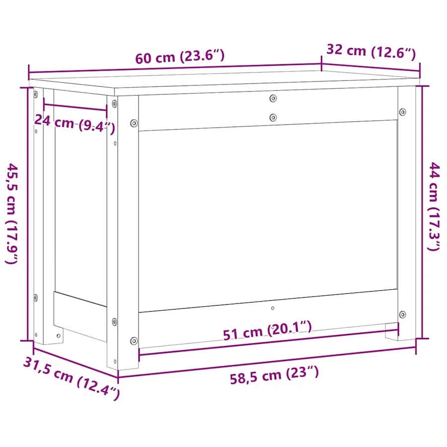Boîte de rangement Blanc 60x32x45,5 cm Bois massif de pin - 12