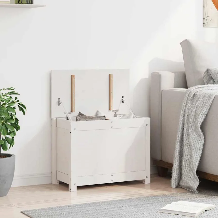 Boîte de rangement Blanc 60x32x45,5 cm Bois massif de pin - 4