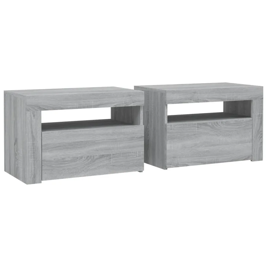 Tables de chevet 2 pcs avec LED sonoma gris 60x35x40 cm - 3