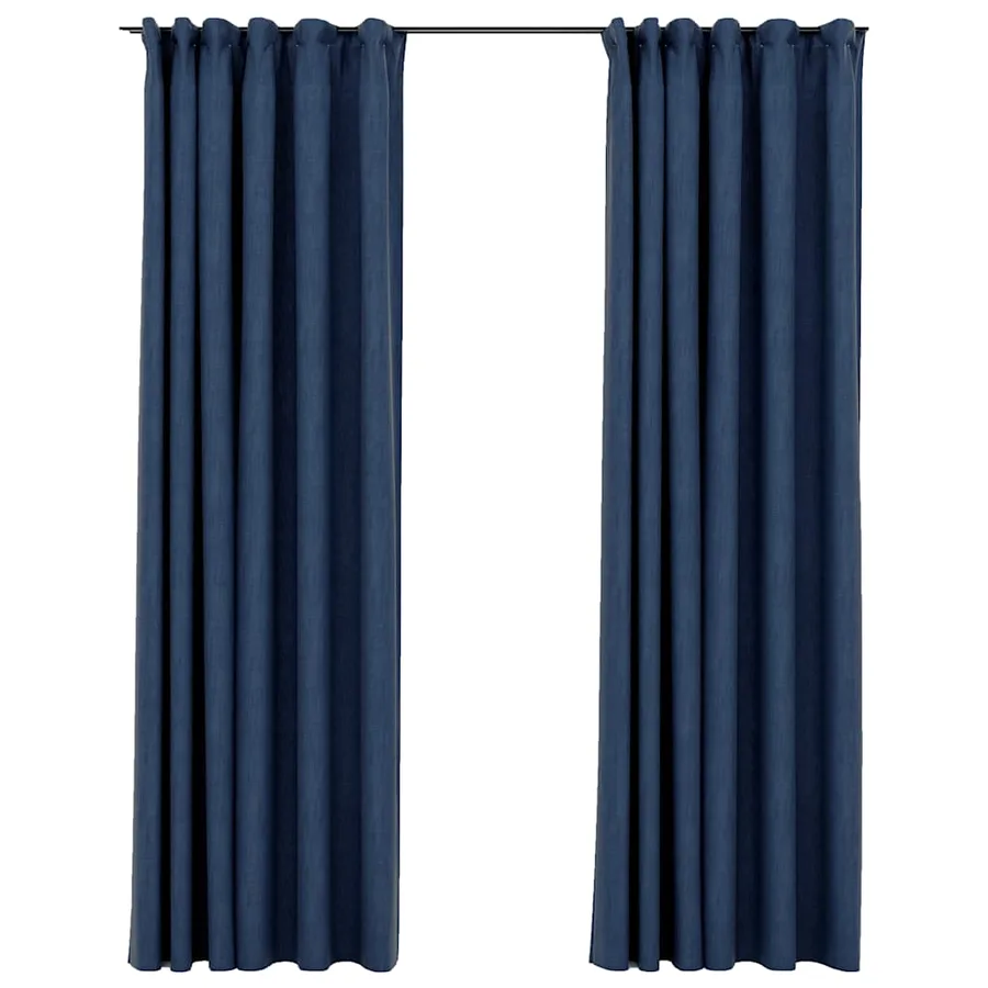Rideaux occultants aspect lin avec crochets 2pcs Bleu 140x225cm - 2