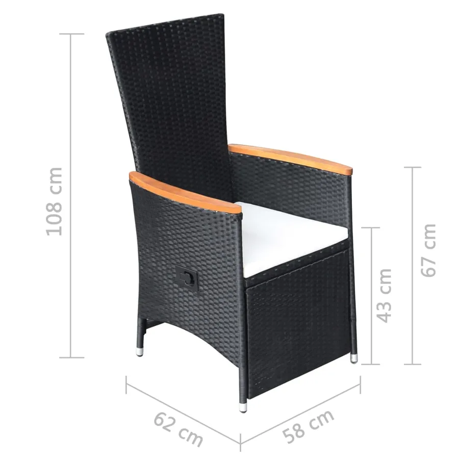 Chaise inclinable de jardin 2pc et coussins Résine tressée Noir - 8