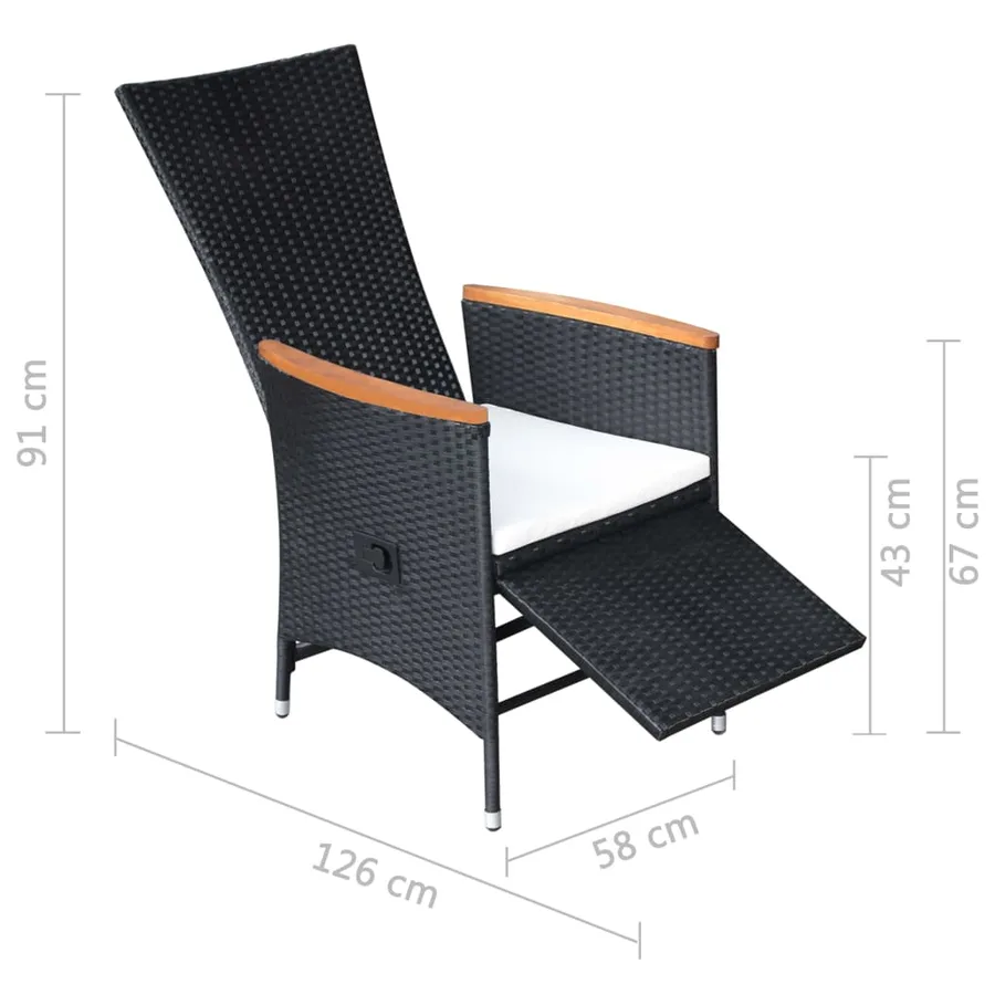 Chaise inclinable de jardin 2pc et coussins Résine tressée Noir - 9