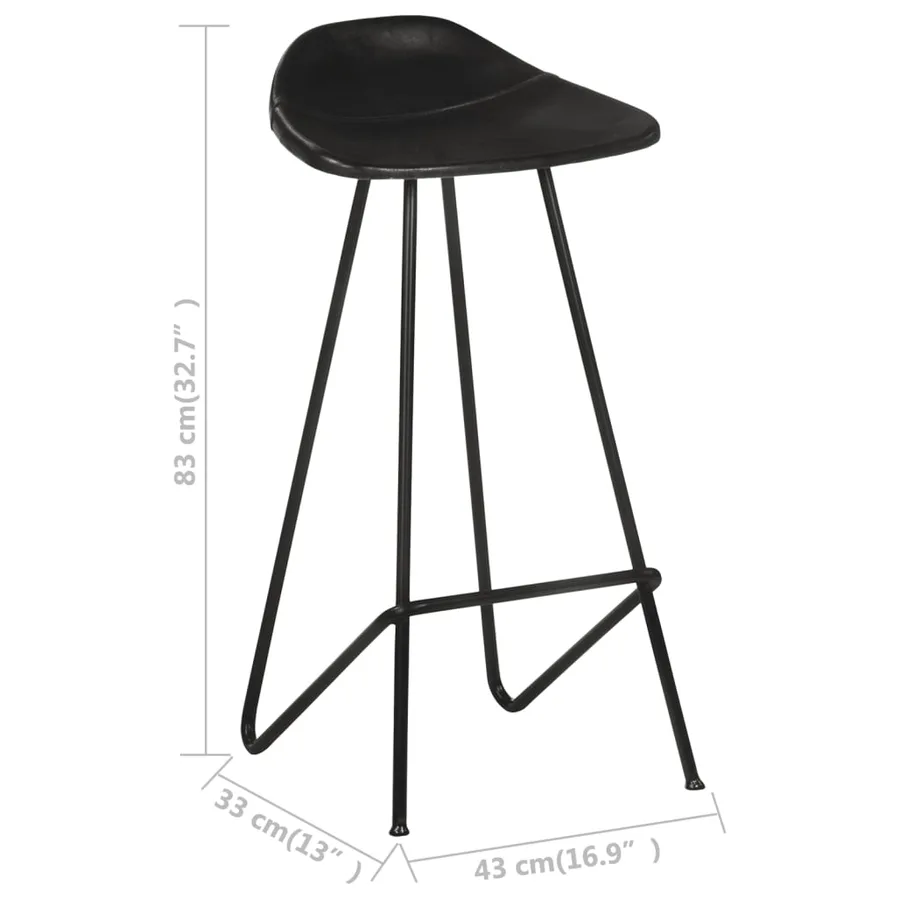 Tabourets de bar lot de 2 noir cuir véritable - 12