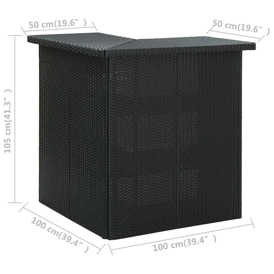 Table d'angle de bar Noir 100x50x105 cm Résine tressée - 7