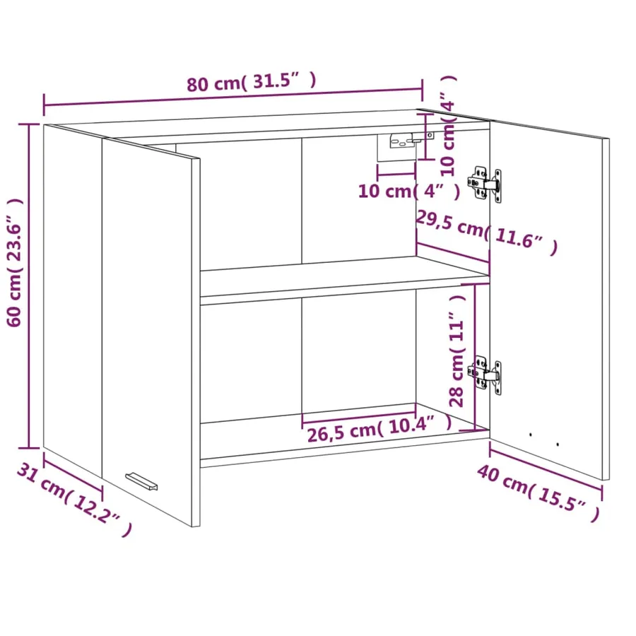 Armoire suspendue "Lyon" Chêne fumé 80 x 31 x 60 cm Bois d'ingénierie - 11