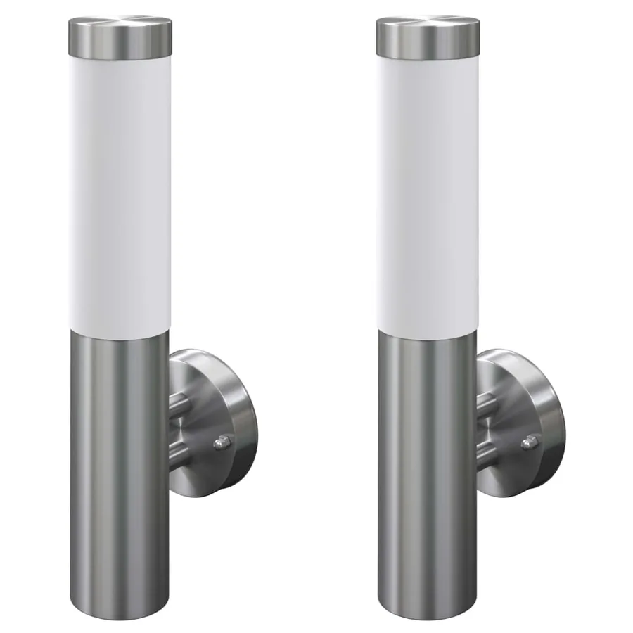 2 Appliques murales cylindriques en acier inoxydable