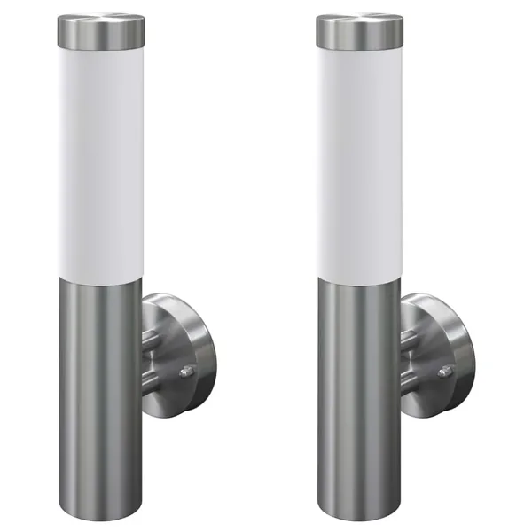 2 Appliques murales cylindriques en acier inoxydable