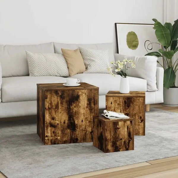 Tables d'appoint 3 pcs Chêne fumé Bois d'ingénierie