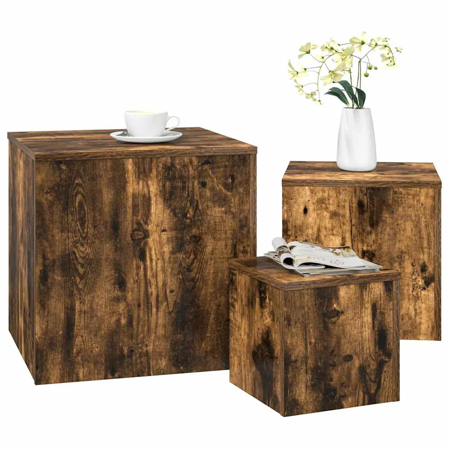 Tables d'appoint 3 pcs Chêne fumé Bois d'ingénierie - 3