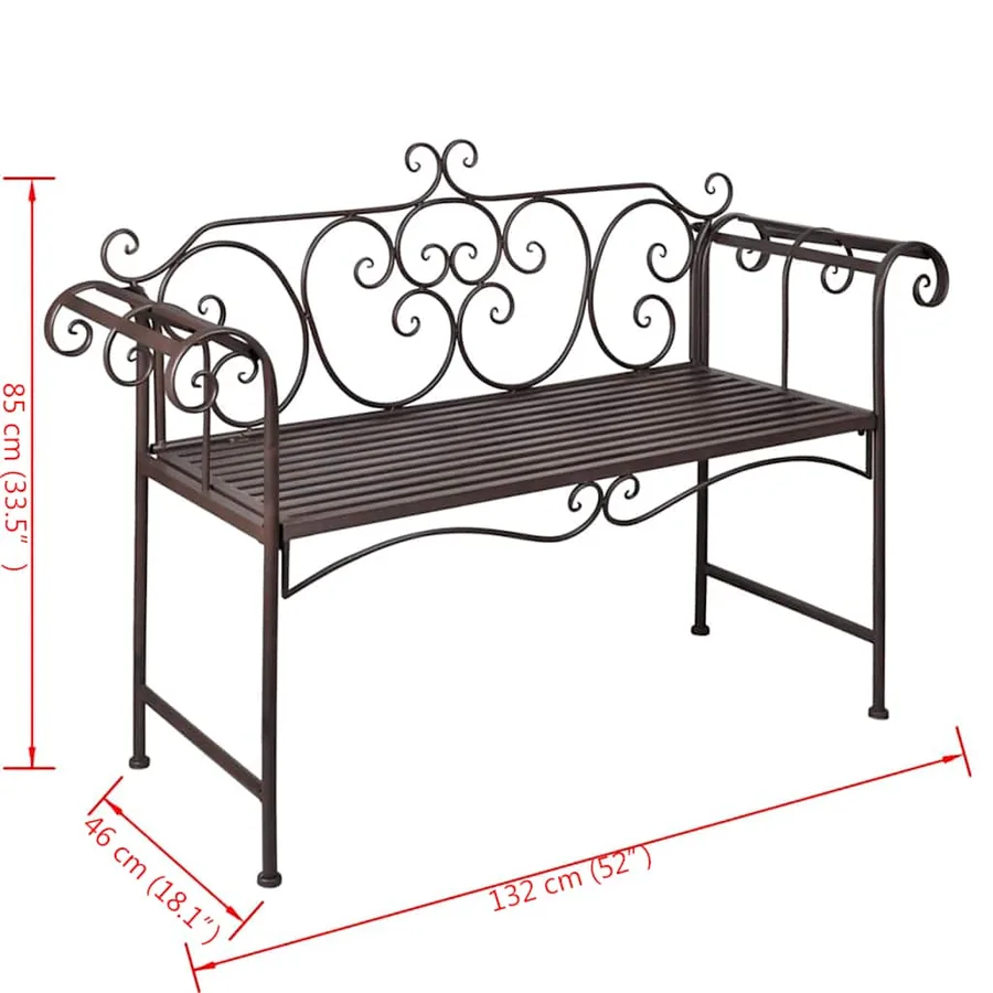 Banc de jardin 132 cm Acier Antique Marron - 5