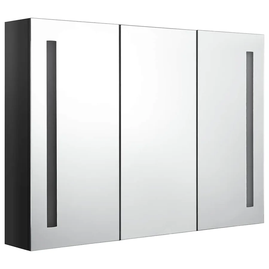 Armoire de salle de bain à miroir LED 89x14x62 cm noir brillant - 2